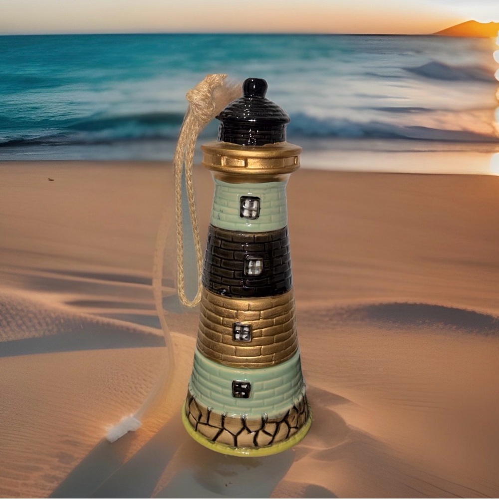 Ceramic Lighthouse Hanging Chime Art Rope Nautical Coastal Decor beach cottage